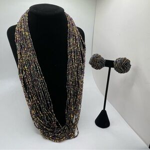 Joan Rivers Multi Strand Iridescent Seed Bead Necklace w Complimentary Earrings